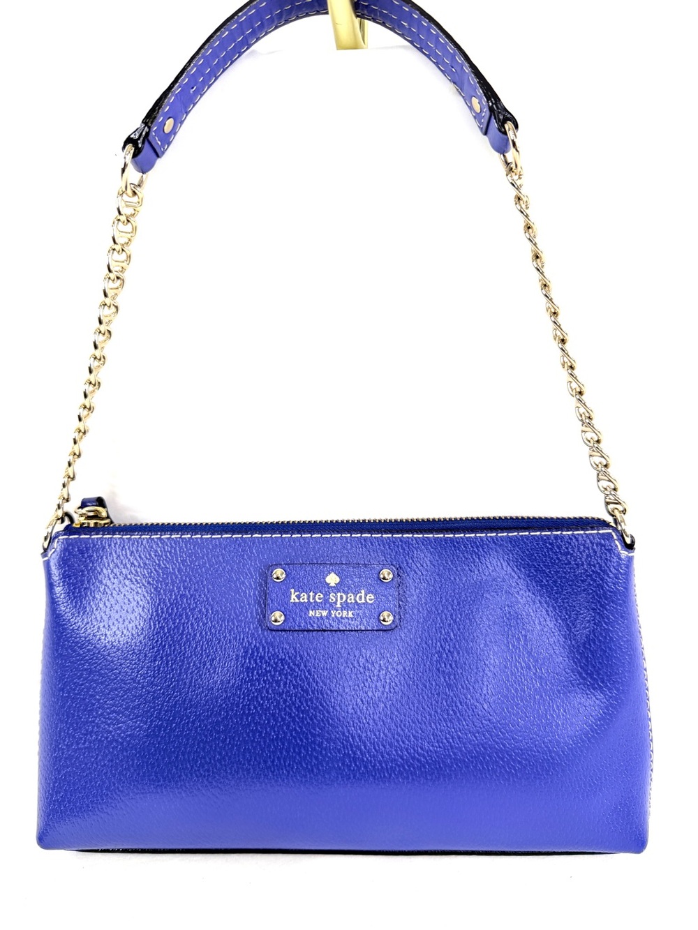 Kate Spade Wellesley Cobalt Blue Leather Small Shoulder Bag Chain Strap EUC